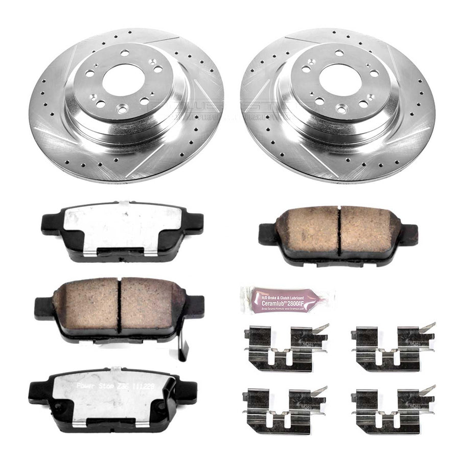 Rear Brake Kit Power Stop For 2009 2010 2011 2012 2013 2014 Acura TL - Truck & Tow Carbon Fiber Ceramic Brake Pads & Drilled and Slotted Rotors Replacement, K5854-36