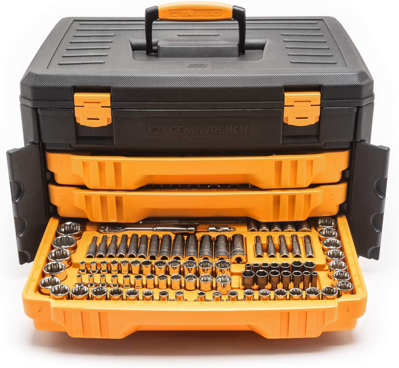 12 Pt. GEARWRENCH Mechanics Tool Set in 3 Drawer Storage Box - 80972 243 Pc.