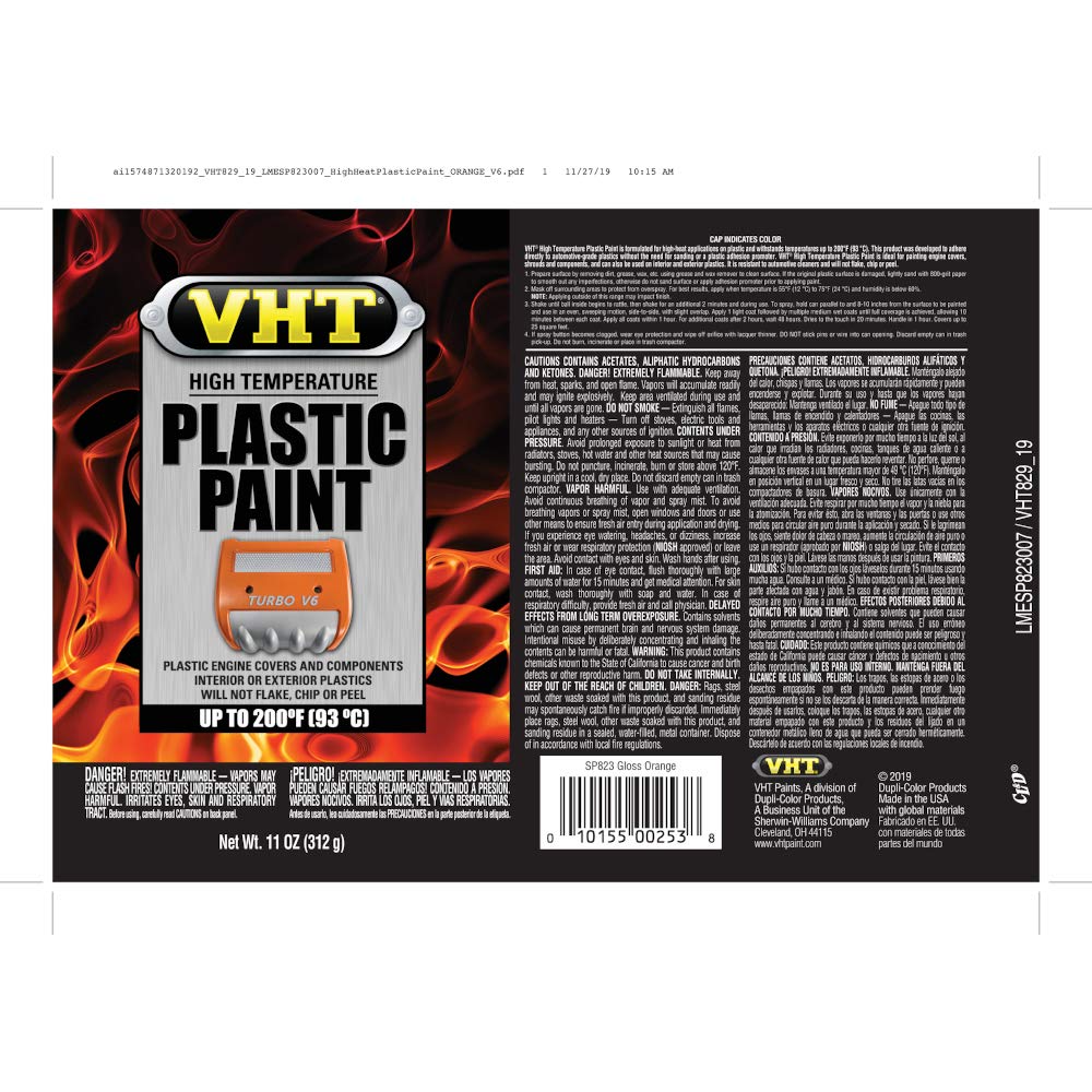 High Temperature VHT Duplicolor ESP823007 Orange Plastic Paint, 11. Fluid_Ounces