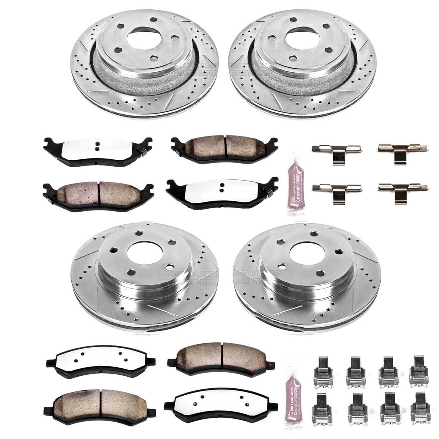 PowerStop Front Brake Kit For Chrysler Aspen 2007-09 |Dodge Durango 2007-09 |Ram 1500 2006-10 - Carbon Fiber Ceramic Brake Pads + Truck & Tow Drilled & Slotted Rotors Replacement, K2164-36