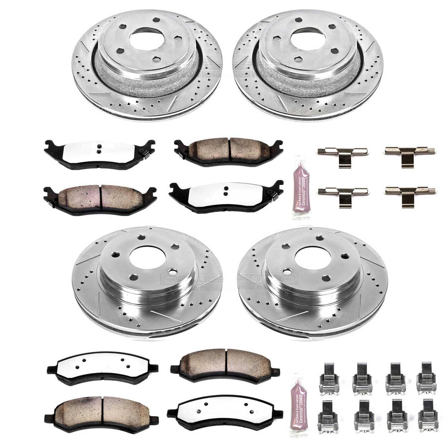 PowerStop Front Brake Kit For Chrysler Aspen 2007-09 |Dodge Durango 2007-09 |Ram 1500 2006-10 - Carbon Fiber Ceramic Brake Pads + Truck & Tow Drilled & Slotted Rotors Replacement, K2164-36