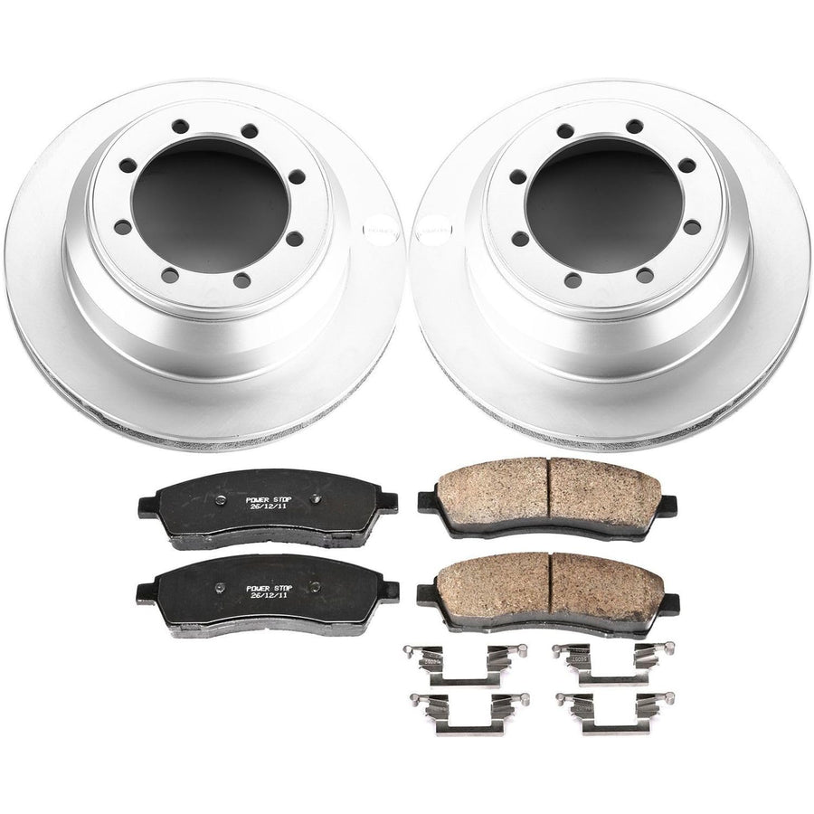 Power Stop Coated Brake Rotor and CRK1889 Ceramic Brake Pads- Rear For Ford F-350 Super Duty 1999-2004 [Model Specific]