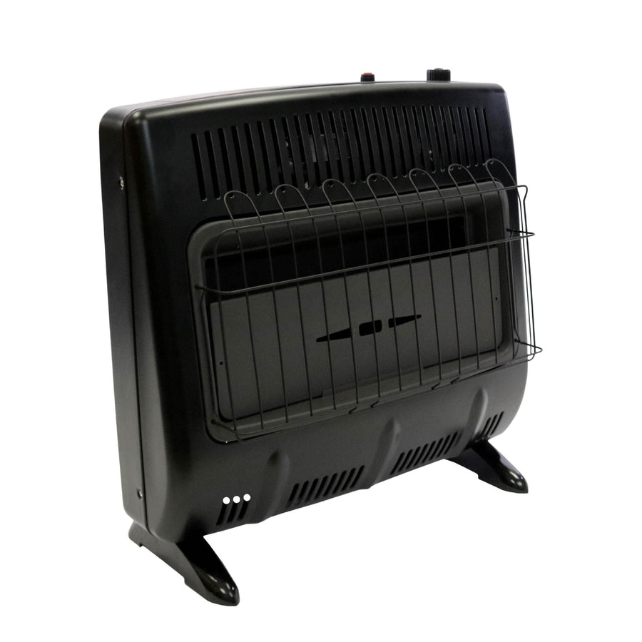 30000 BTU Mr. Heater F299741 Vent Free Blue Flame Natural Gas Heater for Indoor & Outdoor with ODS - Wall Mount Space Garage Heater - Black