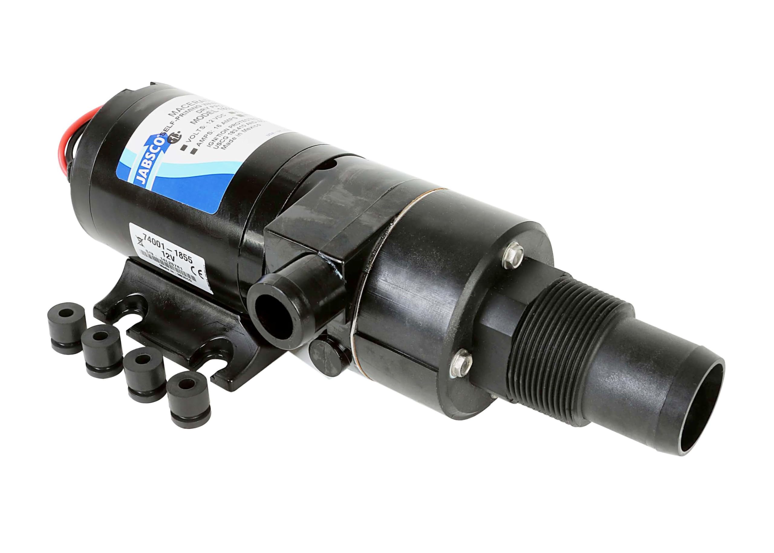 12V DC Jabsco Macerator Pump for RVs/Boats - Efficient 43 L/min Waste Transfer for Black Water Tanks Up to 200 Gallons - Compact Design, 4-Blade Chopper, Self-Priming, Dry-Run Protection