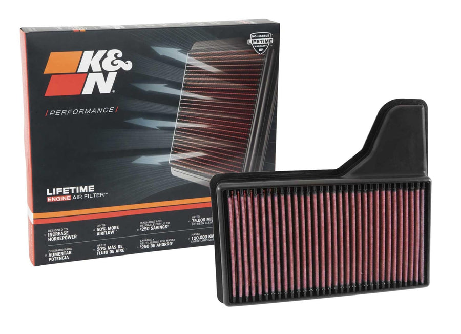 K&N Original High-Flow Lifetime Engine Air Filter: Increase Power: Premium, Washable: Compatible with 2015-2023 FORD: Mustang, Mustang GT, 33-5029