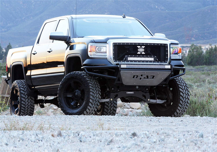 Front Bumper N-Fab for Silverado | Holds E-Series LED Light Bar, Aluminum Skid Plate, Textured Black | C141LRSP-TX | Fits 2014-2015 Chevrolet Silverado 1500 (Classic Model Only)