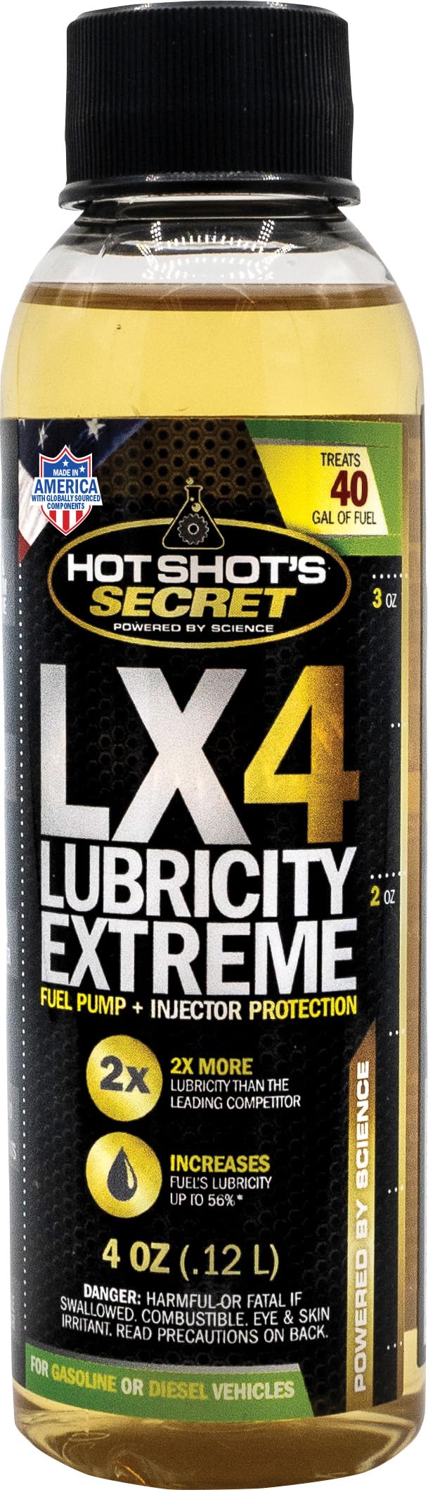 LX4 Lubricity Extreme – Hot Shot's Secret Fuel System Protection – Lubricates and Protects Fuel Pump and Injectors – Prevents Wear and Damage – For Gasoline or Diesel Engines – 4 Oz