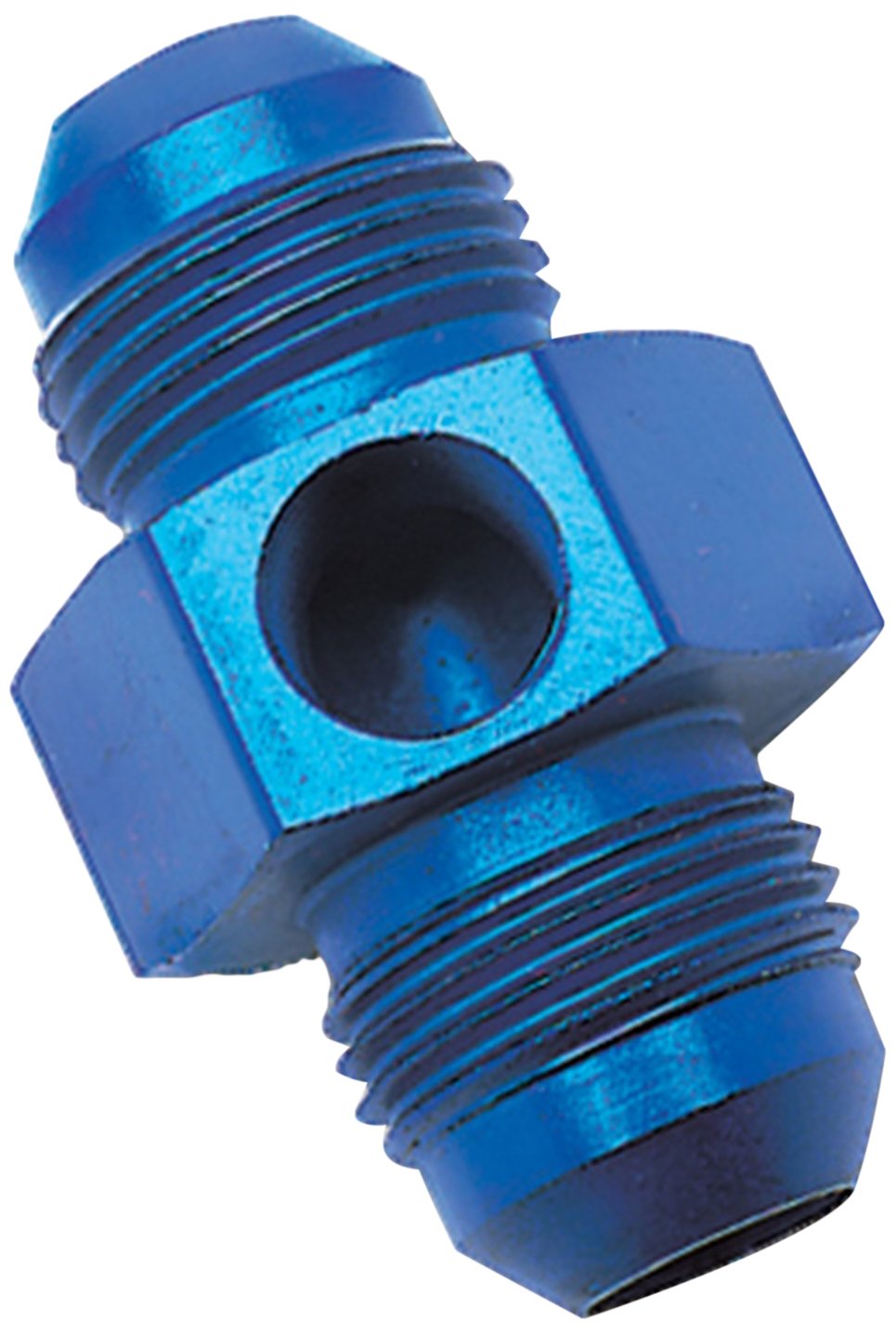 Blue Anodized Aluminum Edelbrock/Russell -8AN Flare to Pipe Pressure Adapter