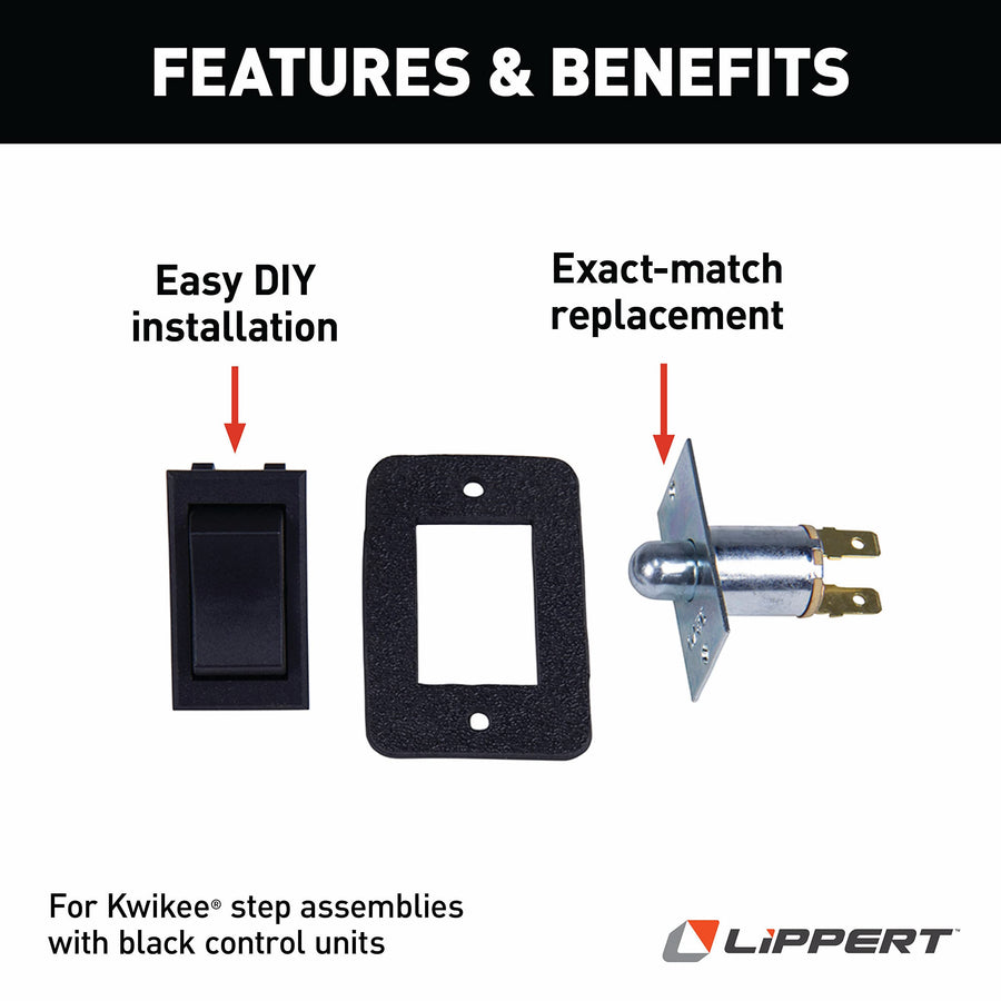 Electric Kwikee Step Replacement Plunger Door Switch with Rocker Kit for 5th Wheel RVs, Travel Trailers and Motorhomes