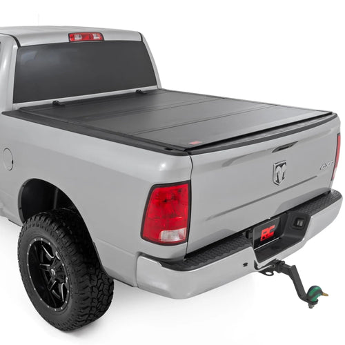 Rough Country Tonneau Cover Hard Flip Up for Dodge Ram 1500 (2009-2018) & 2500 (2010-2025) - Aluminum Tri-Fold Bed Cover, Fits 6'4 (76.3") Bed