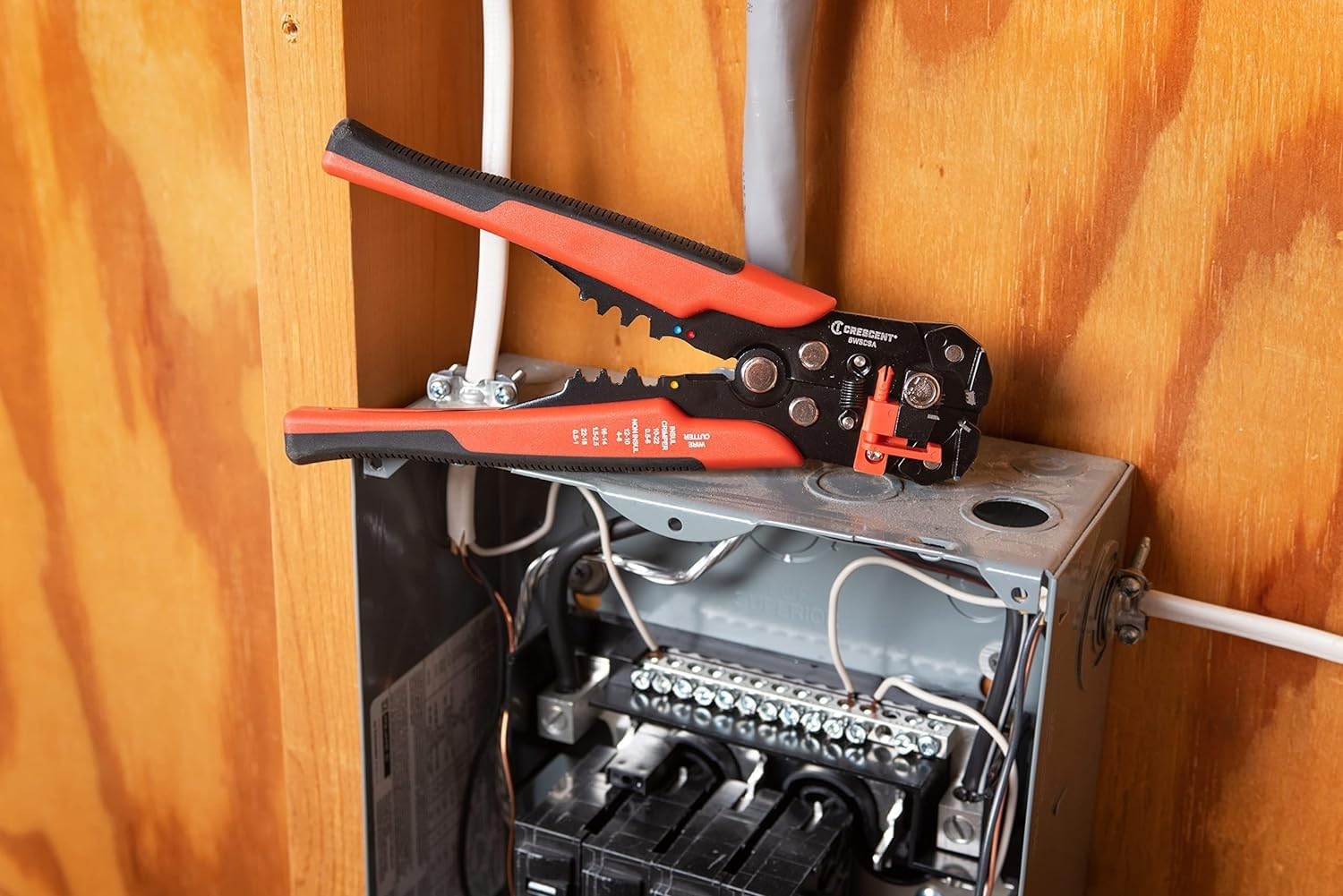 Self-Adjusting Crescent Wire Stripper & Cutter - Premium Hand Tool For Electricians - Includes Wire Crimper - 8" - 8WSCSA