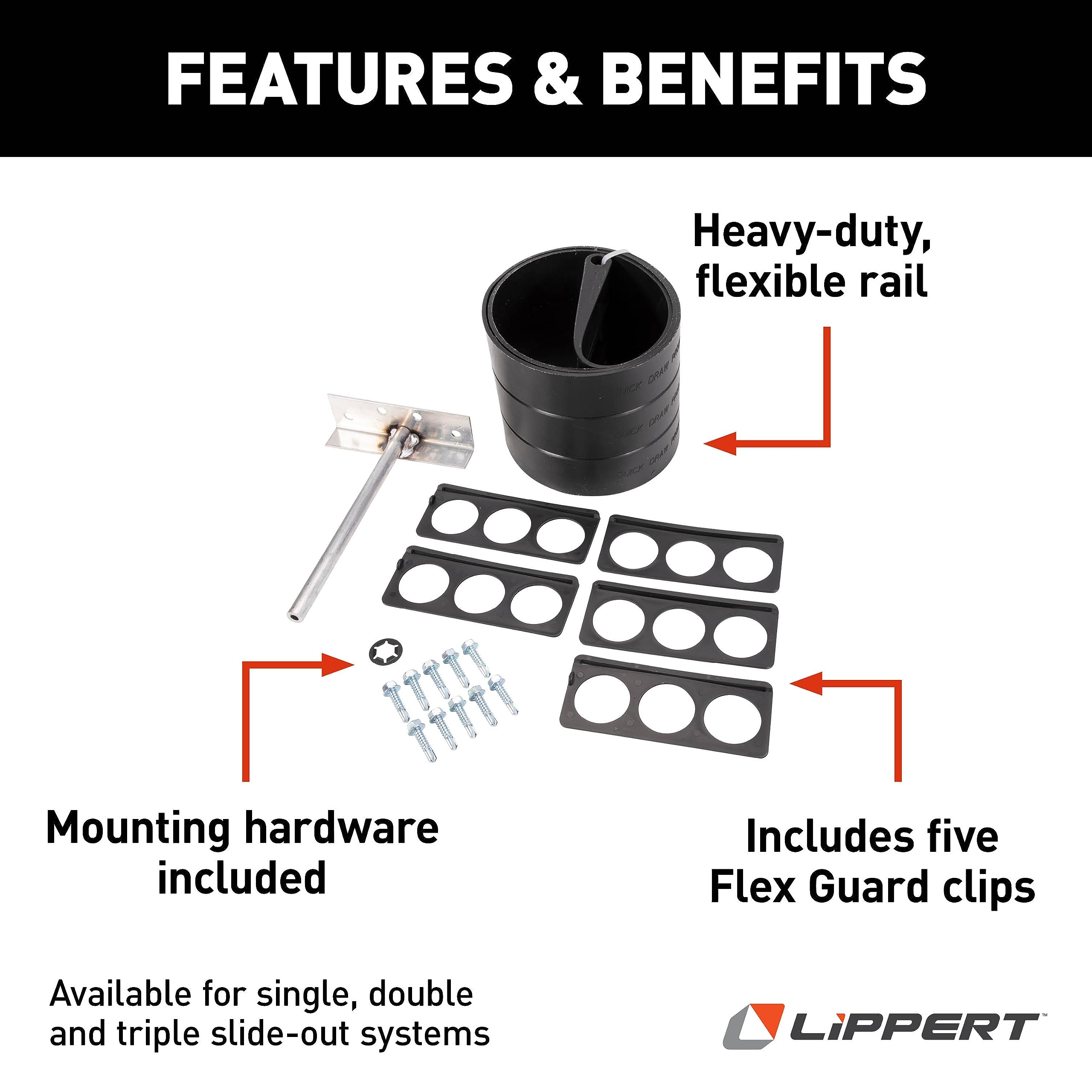 Lippert Triple Flex Guard RV Slide-Out Protection Kit with Hardware, Compatible with Any System with 1/4" Steel Rod or Swing Arm, 50-1/2" x 3-1/4" - 1346291