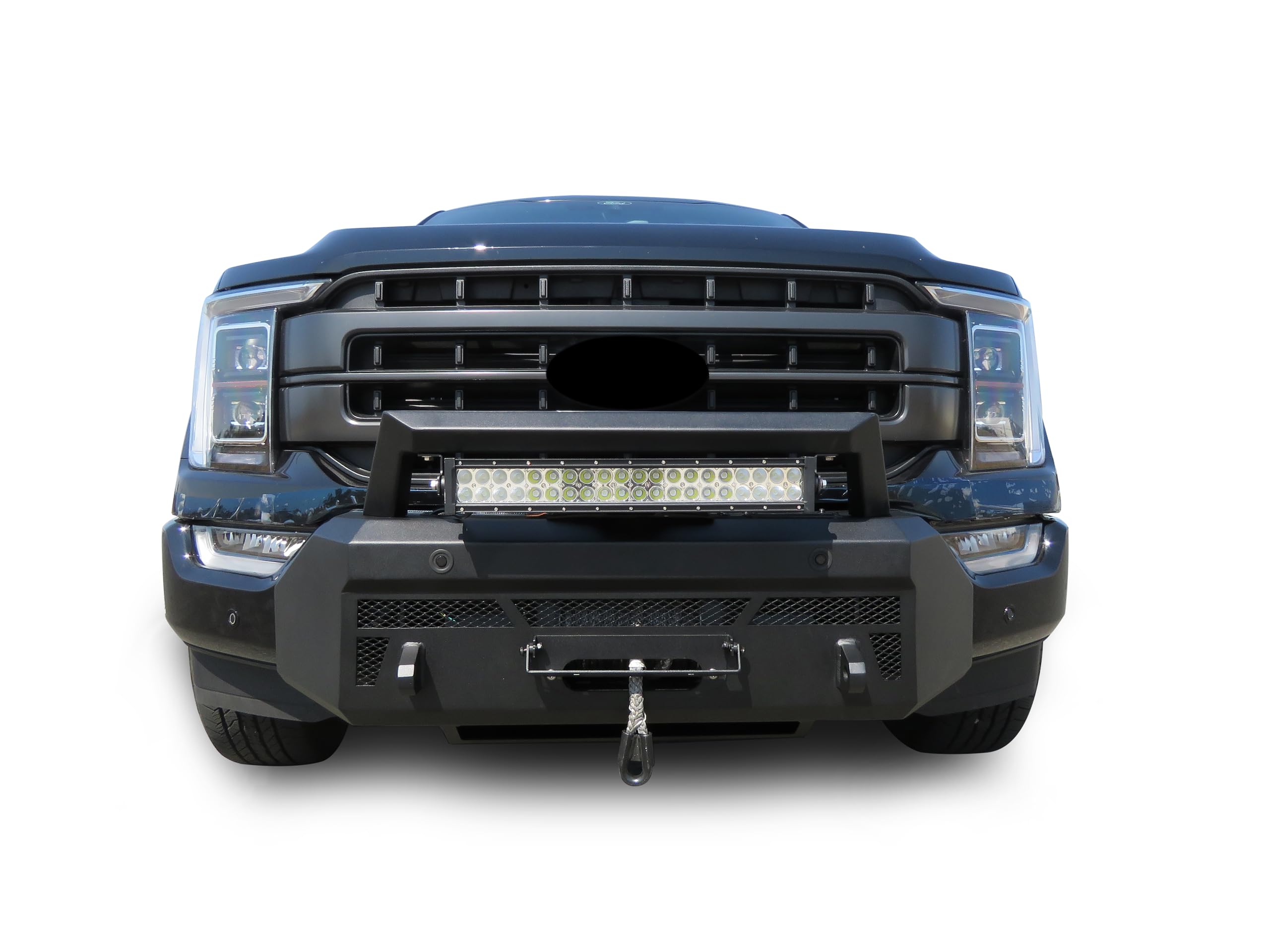 Heavy Duty Black Horse Armour III Front Winch Bumper Kit & Winch Textured Black Compatible with 2021-2023 Ford F-150-AR3HD42-W12