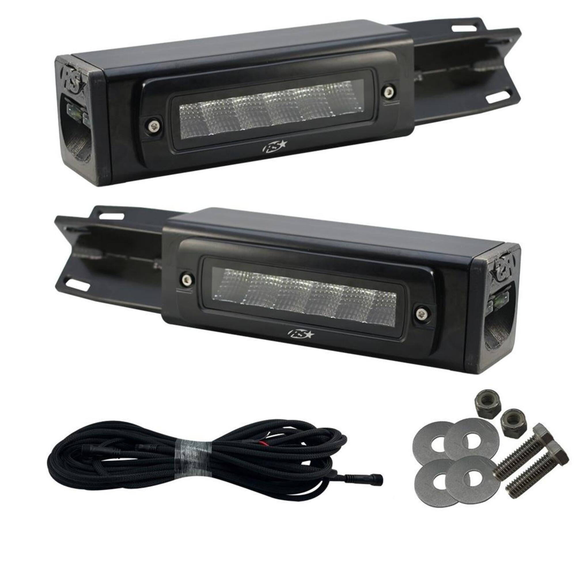 Ford F250-F450 Super Duty 2017-Current Hitch Bar Reverse 7in LED Flood Lighting Heavy Duty Bolt-On Blacked Out Kit with Heated Lens and Single End Light Cap