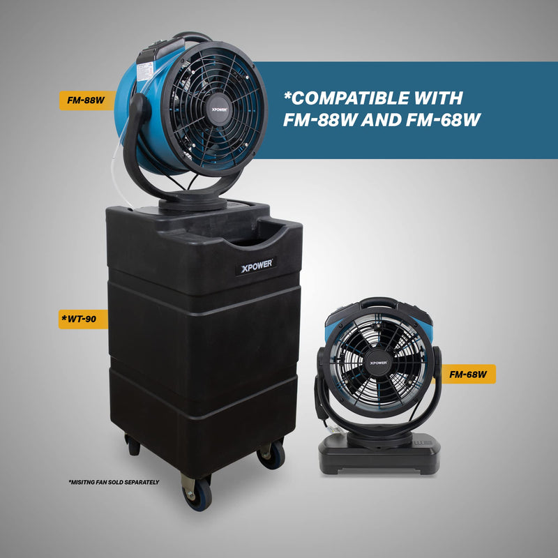 XPOWER Water Reservoir Mobile Tank WT-90 for FM-68W, FM-88W, 90 Liter, 24 Gallon, Mobile, Portable, Outdoor Cooling, Wheels