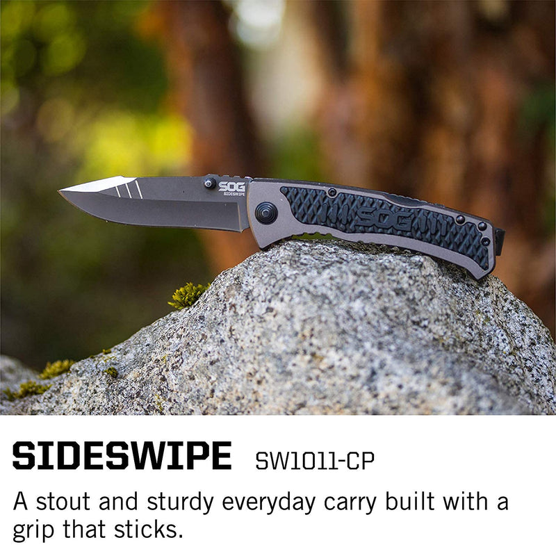 SOG Knives Sideswipe Lockback Grey Anodized Aluminum and GRN Stainless Pocket Knife SW1011-CP