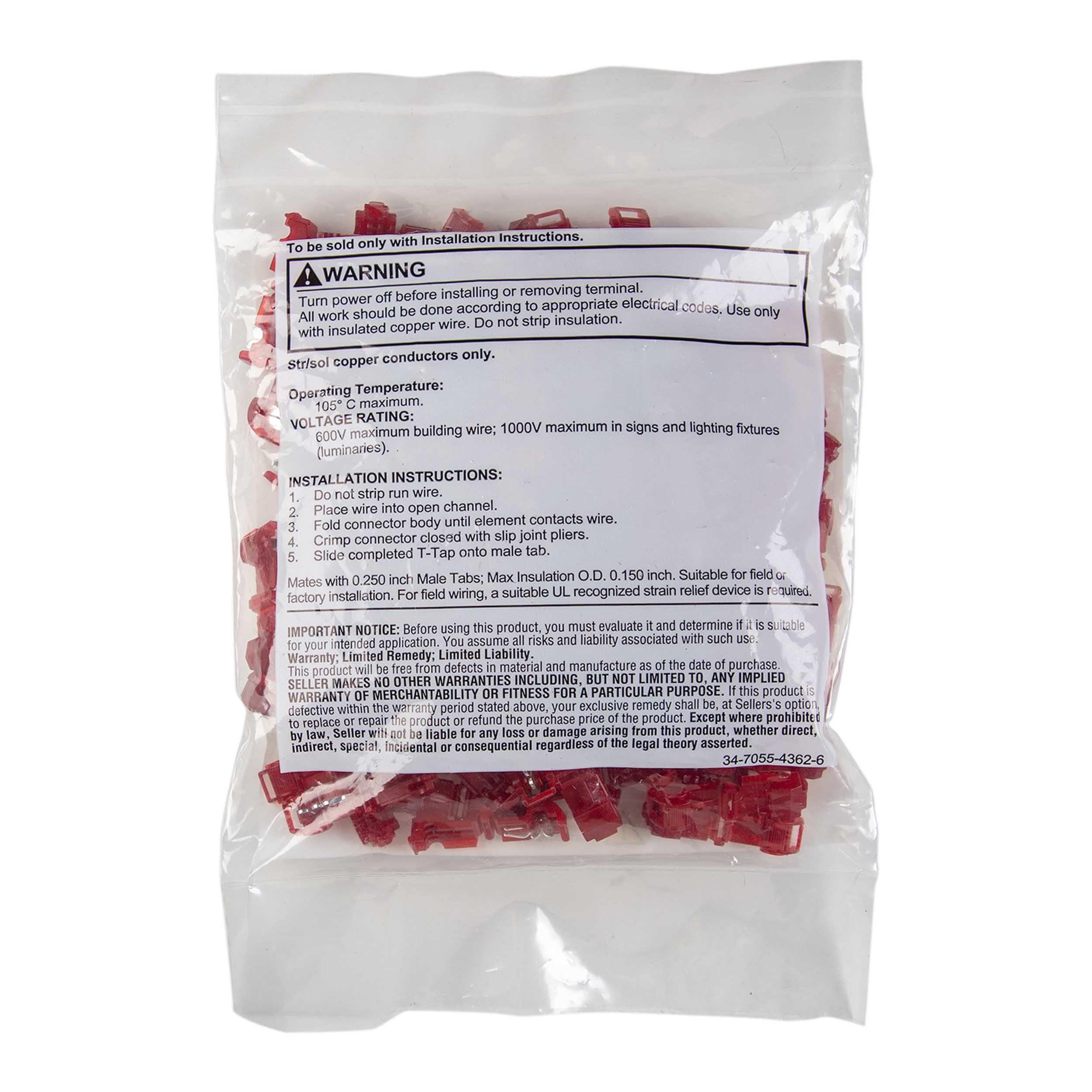3MRTT Install Bay T-Tap 22/18 Gauge, Red 100 Pack
