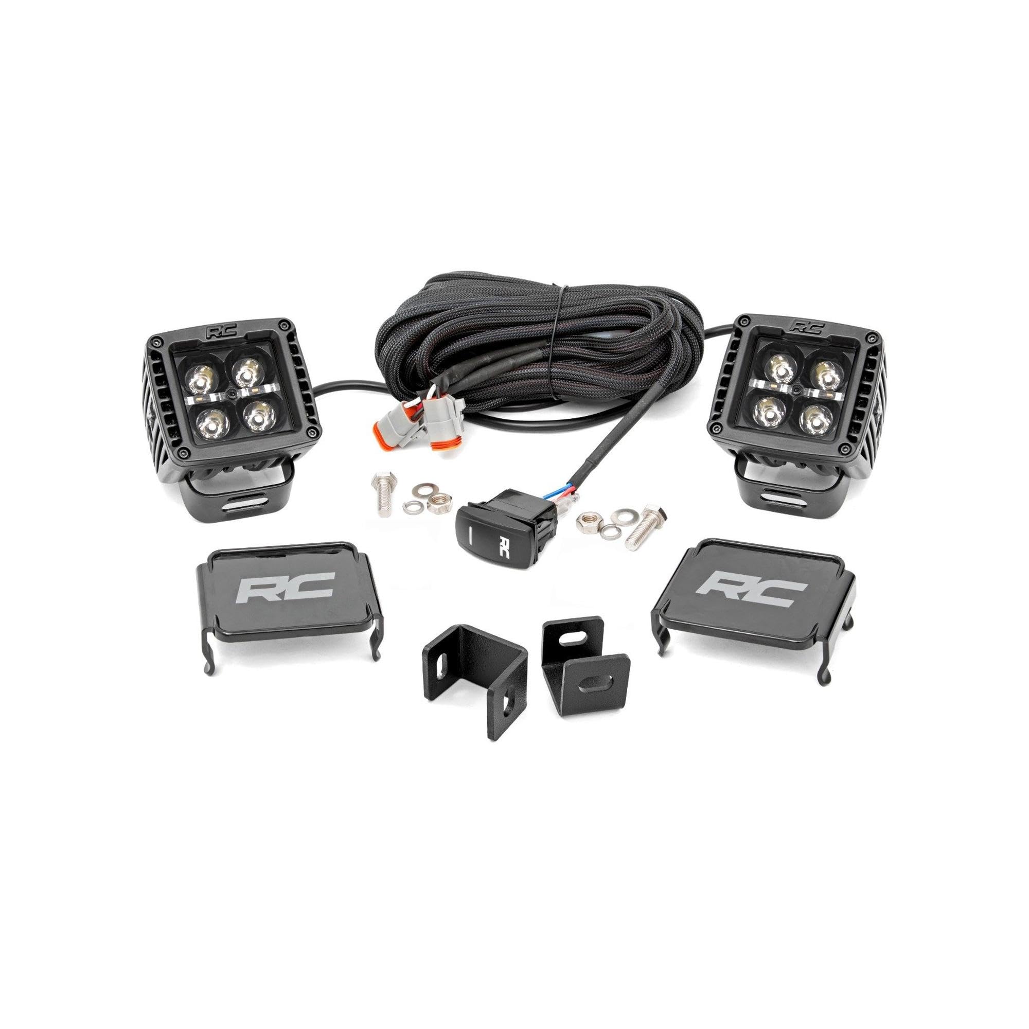 Rough Country Dual 2" LED Ditch Light Kit for Tundra Toyota (2022-2025) - (2) 2-in Black Series LED Cubes, Amber DRL