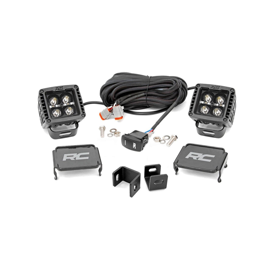Rough Country Dual 2" LED Ditch Light Kit for Tundra Toyota (2022-2025) - (2) 2-in Black Series LED Cubes, Amber DRL