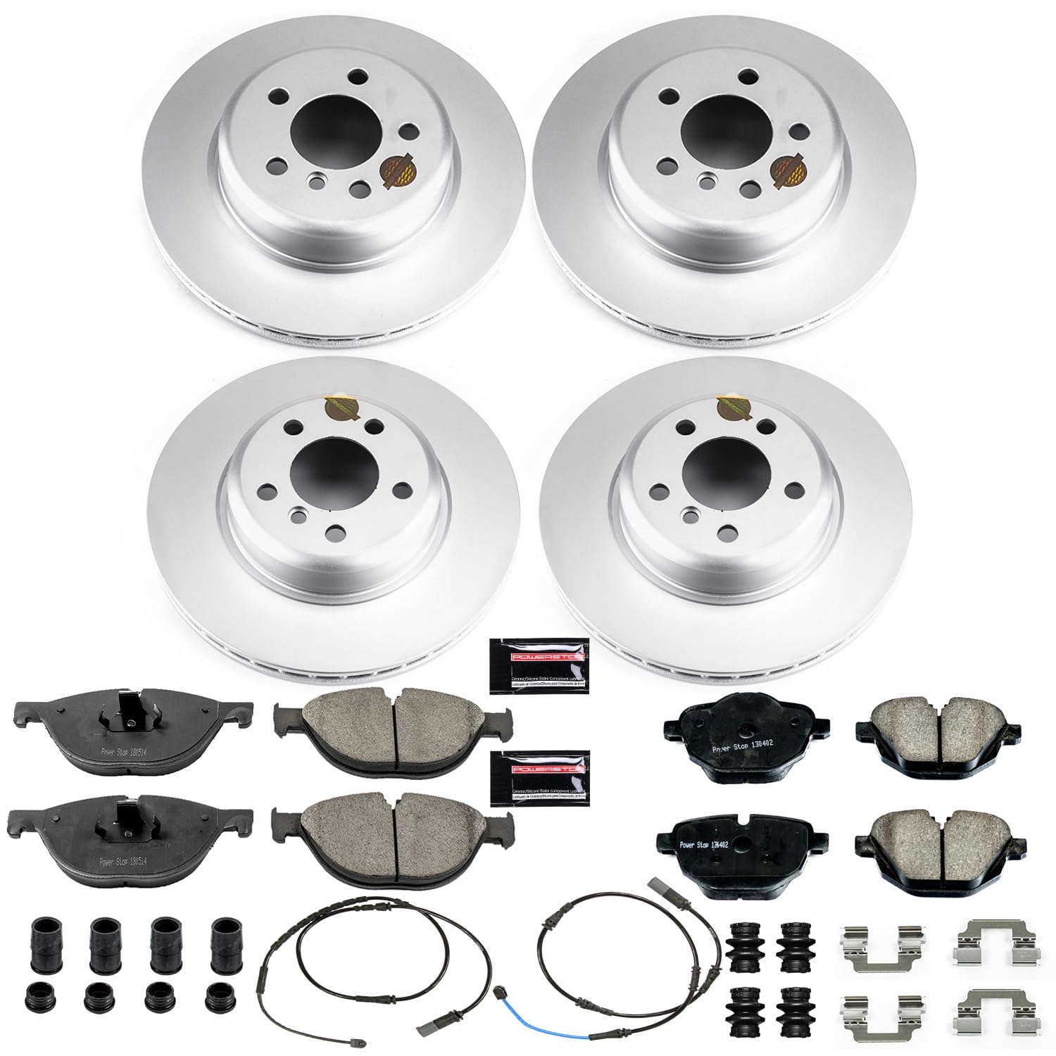 Power Stop CRK7236 Brake Kit Front and Rear Coated Rotor - Coated Brake Rotors & Z23 Carbon-Fiber Ceramic Brake Pads For BMW 528i 2012-2013 [Model Specific]