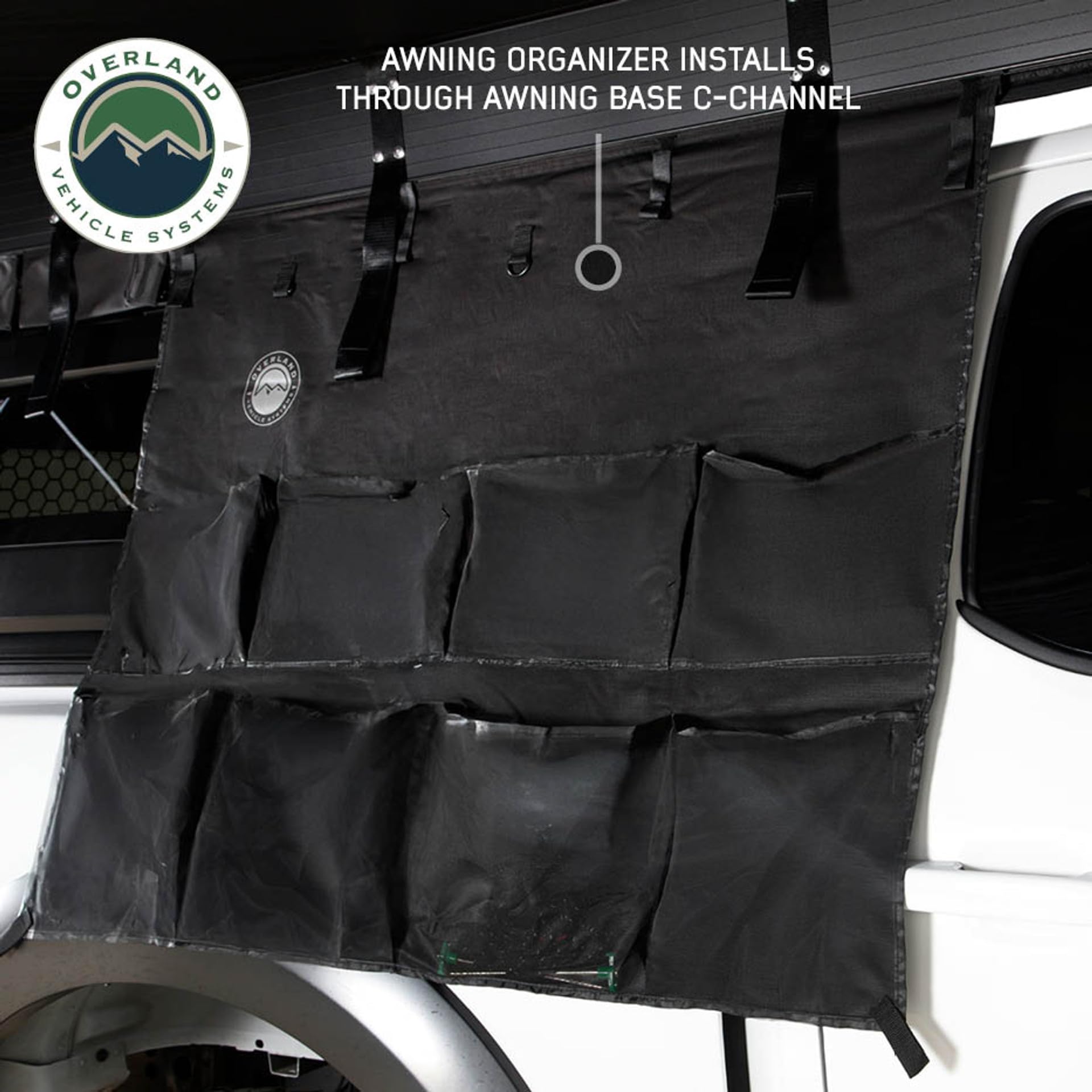 XD Nomadic 270 LTE - Overland Vehicle Systems Awning w/Lights, Black Body, Black Trim W/Black Travel Cover, Passenger Side