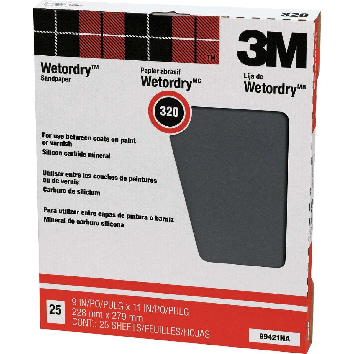 Wetordry Sanding Sheets 3M 99421NA, 9 in x 11 in, 320 grit, 25 Sheets/pk, 10 pks/cs