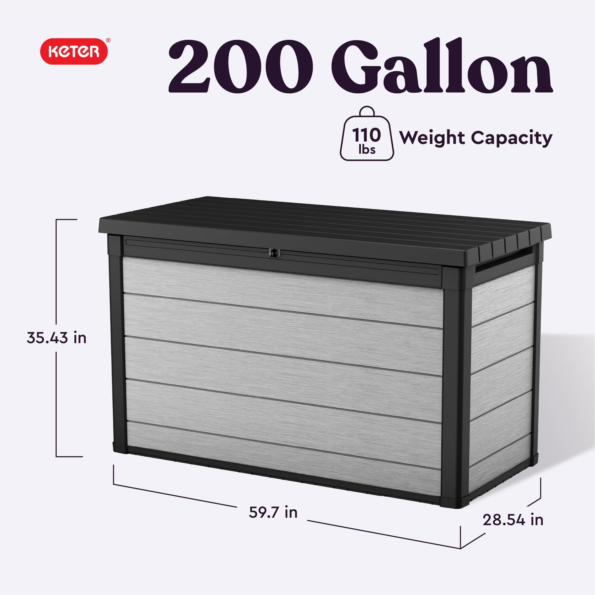 Keter 200 Gallon Denali Resin Large Deck Box with Double Wall 20mm Panels - Paintable and Drillable-Organization and Storage for Patio Furniture and Outdoor Items, Grey & Black