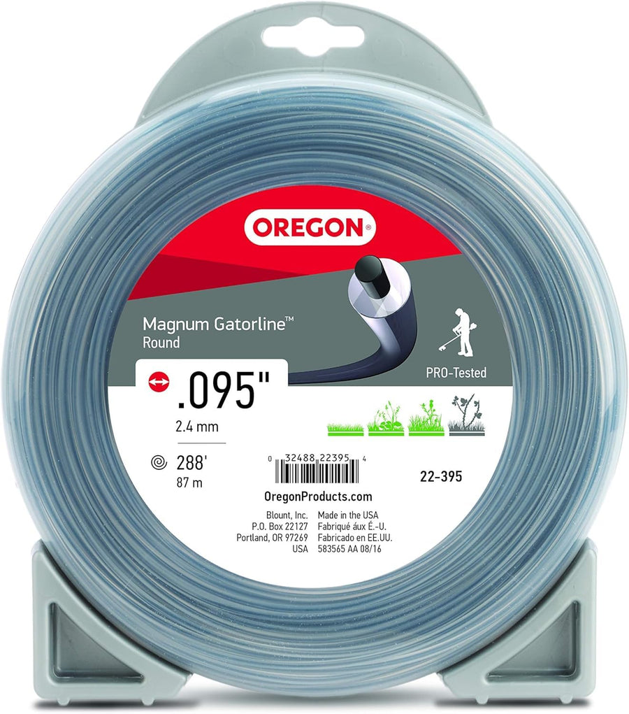Oregon Gatorline Magnum 095 Trimmer Line Heavy Duty, Professional Round Weed Wacker String for Gas and Electric Grass Trimmer and Brushcutters, Fits Most Standard Models .095" x 288-Foot (22-395)