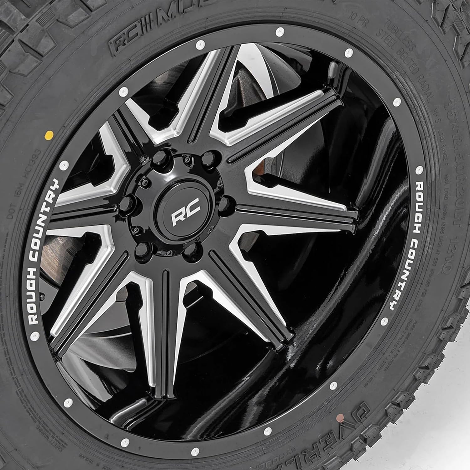 91M Series Rough Country One-Piece Aluminum Wheel - 20x12, 6x135mm Bolt Pattern, 44mm Offset, Gloss Black
