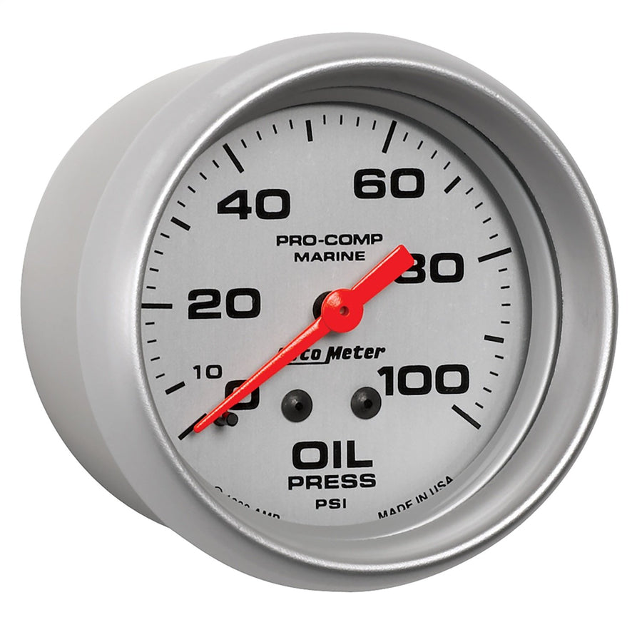Oil Pressure AutoMeter Gauge, 2 5/8", 100Psi, Mechanical, Marine Silver (200777-33)
