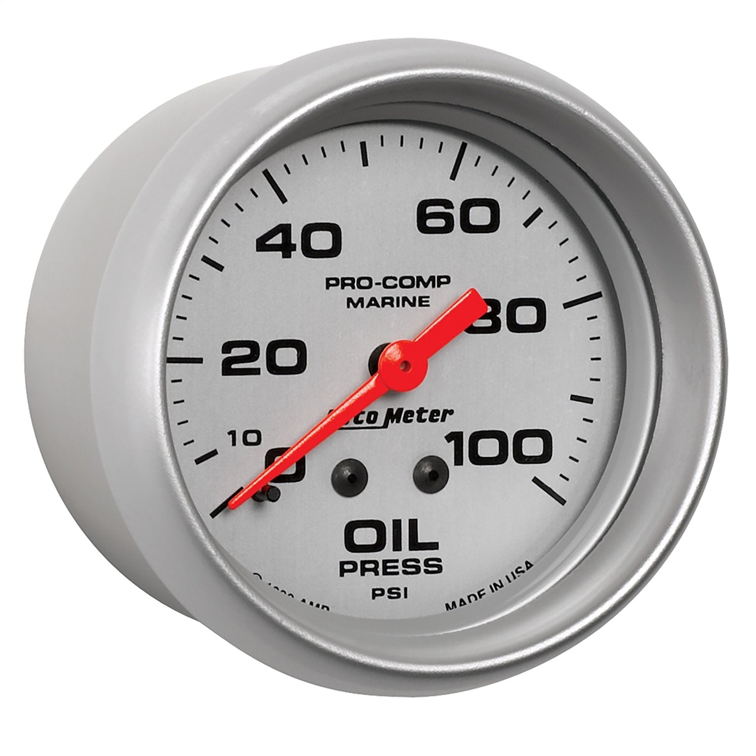 Oil Pressure AutoMeter Gauge, 2 5/8", 100Psi, Mechanical, Marine Silver (200777-33)