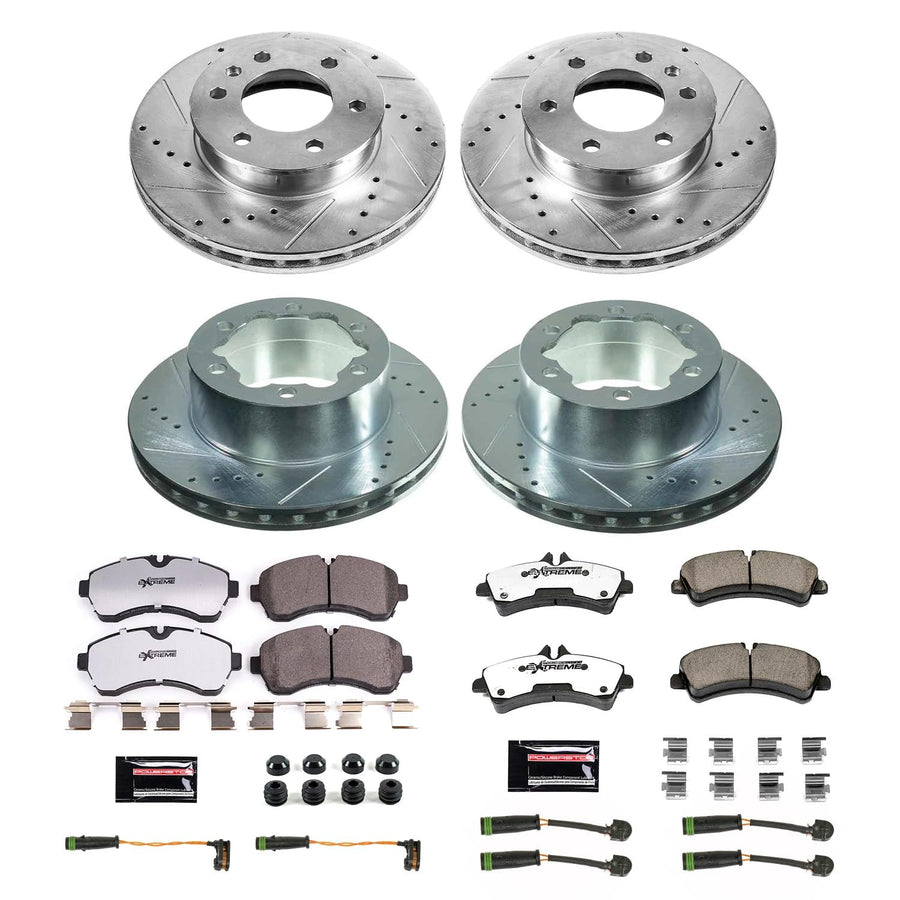 Power Stop Brake Kit Front and Rear For 2007 2008 2009 Dodge Sprinter 3500 - Truck & Tow Carbon Fiber Ceramic Pads & Drilled and Slotted Rotors Replacement, K8447-36