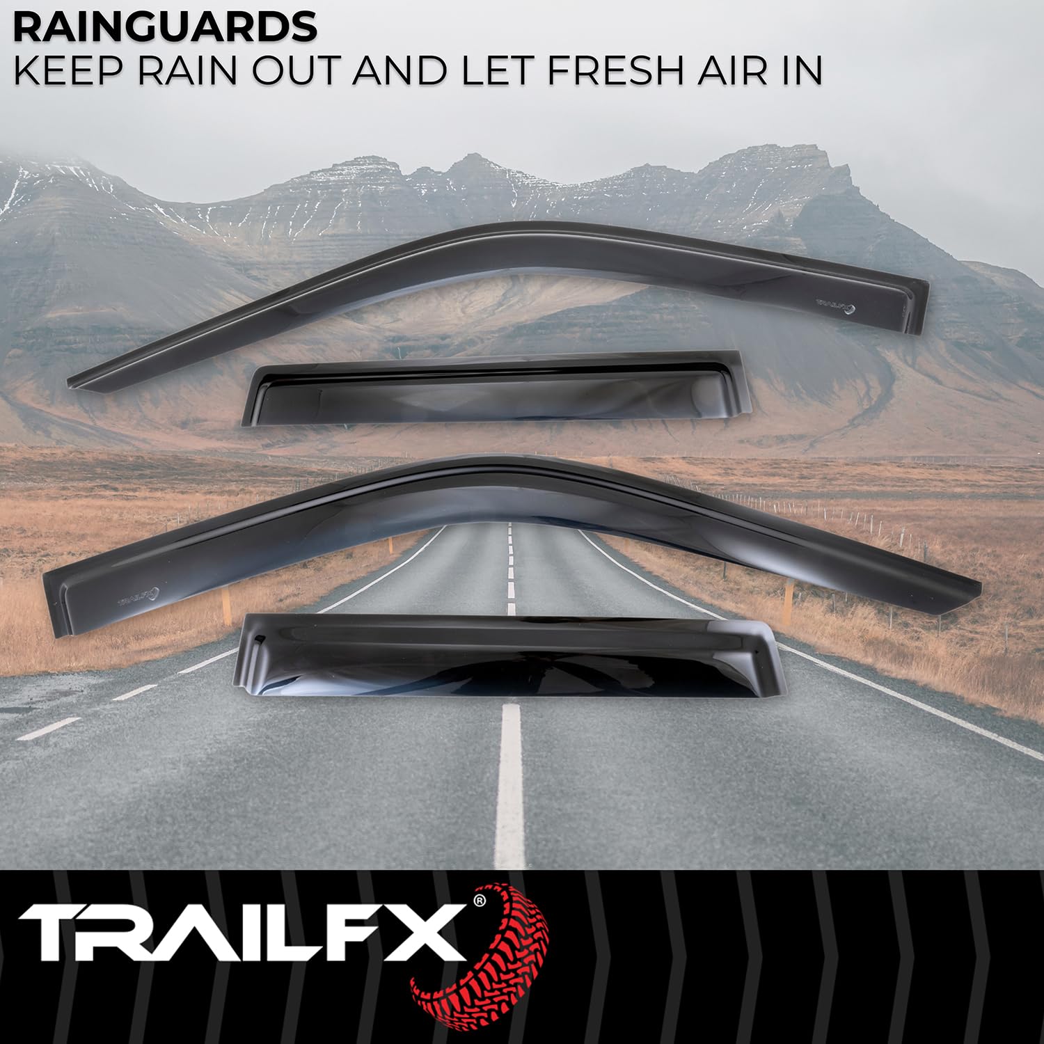 TrailFX Acrylic Rainguards Low Profile Fits 2022-2025 Toyota Tundra Tape-On Smoke Window Vents Double Cab Outside Channel Mount Set of 4 Rain Guard Window Vents TrailFX 4704H
