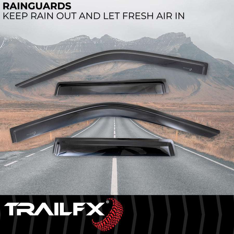 TrailFX Acrylic Rainguards Low Profile Fits 2022-2025 Toyota Tundra Tape-On Smoke Window Vents Double Cab Outside Channel Mount Set of 4 Rain Guard Window Vents TrailFX 4704H