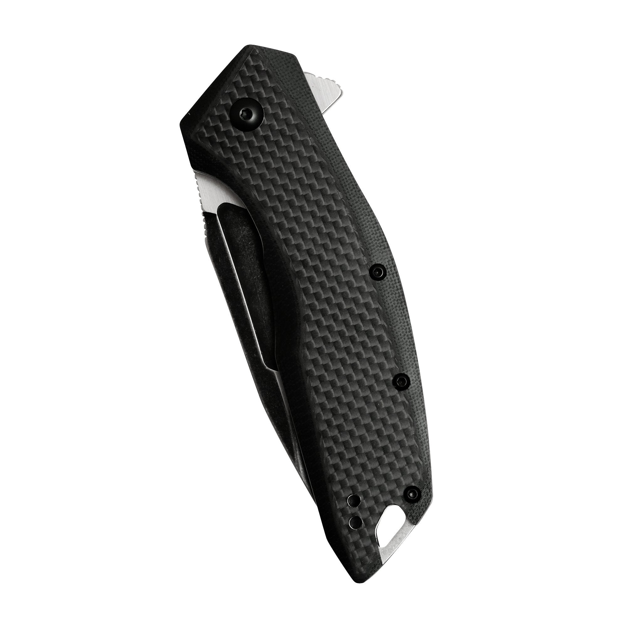 Kershaw Pocket Knife Flourish (3935); 3.5-Inch Blackwash Clip Point Blade with Black Carbon Fiber Handle; Features SpeedSafe Assisted Opening, Flipper, Lanyard Hole and Reversible Pocket Clip; 5.3 OZ.