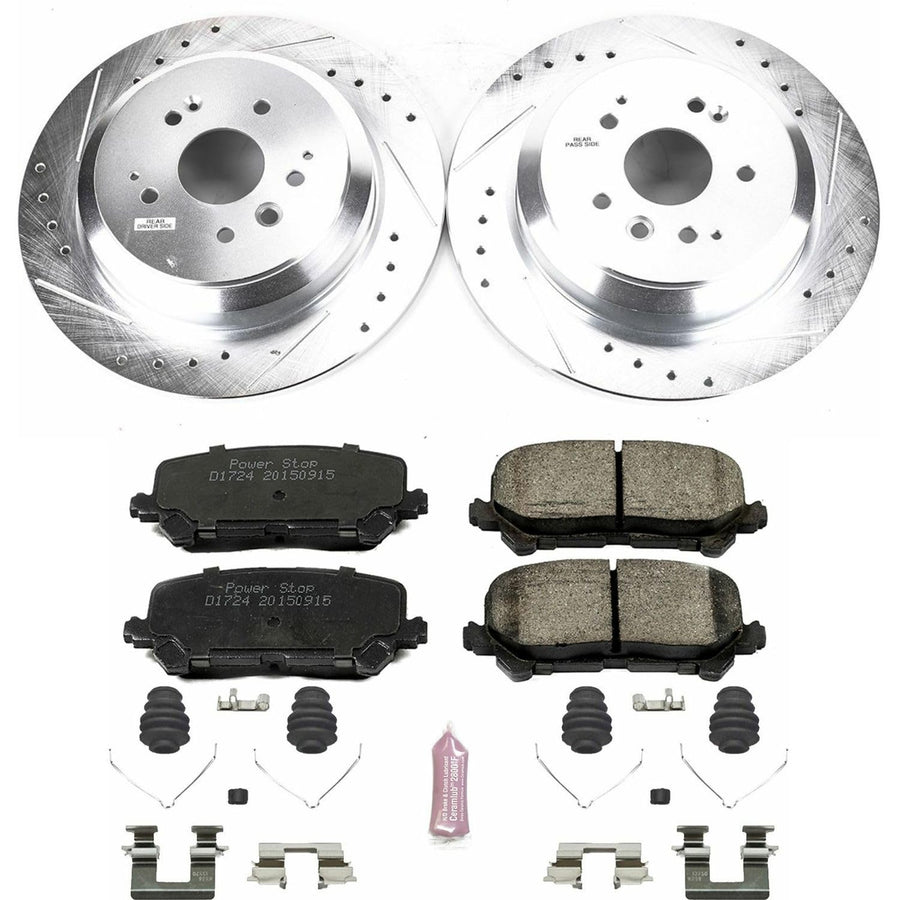 Power Stop K6953 Rear Brake Pads Z23 Carbon Fiber with Drilled & Slotted Brake Rotors Kit For Acura MDX 2014-2016 [Model Specific]
