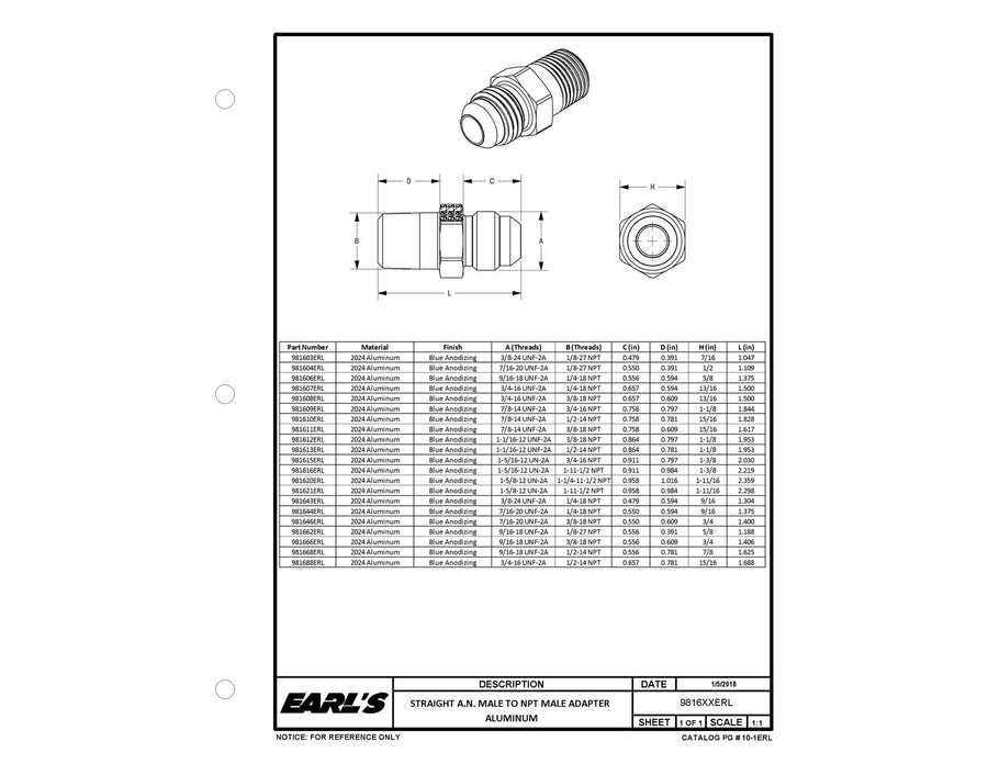 Earl's Straight Male 981604ERL AN -4 to 1/8 in. NPT
