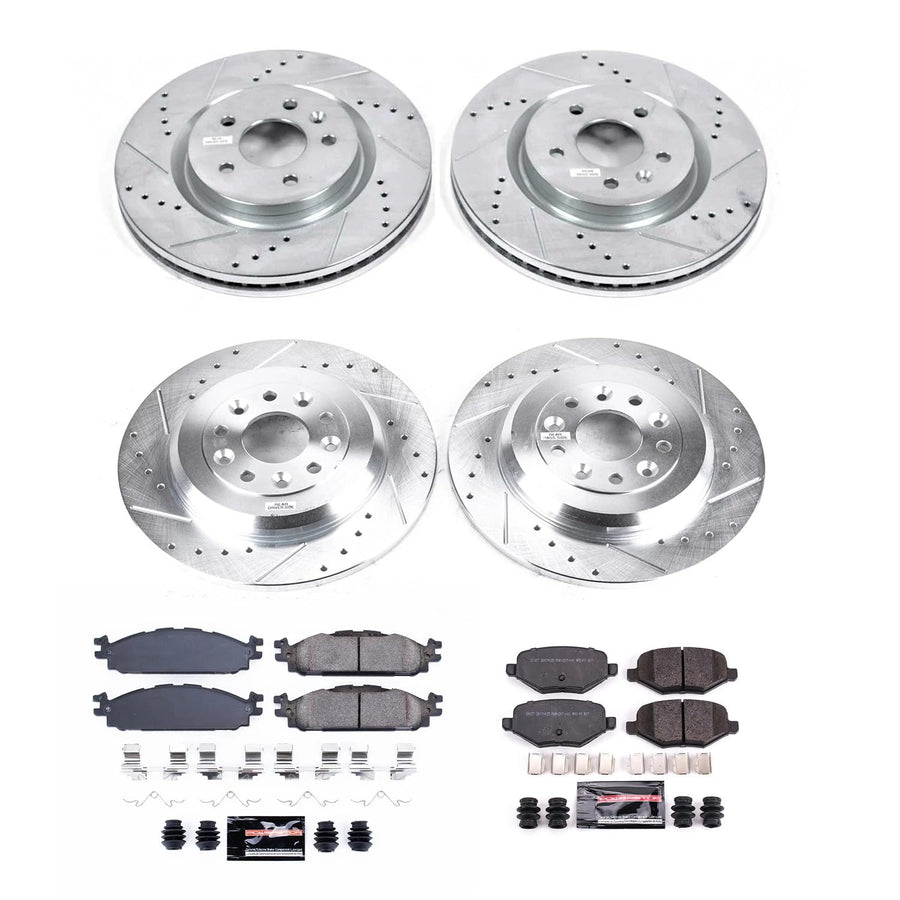 Power Stop K5584 Z23 Carbon Fiber Brake Pads Front and Rear with [12.8 inch] Drilled and Slotted Brake Rotors Brake Kit For 2012 2013 2014 2015-2019 Ford Explorer Flex Taurus [Application Specific]