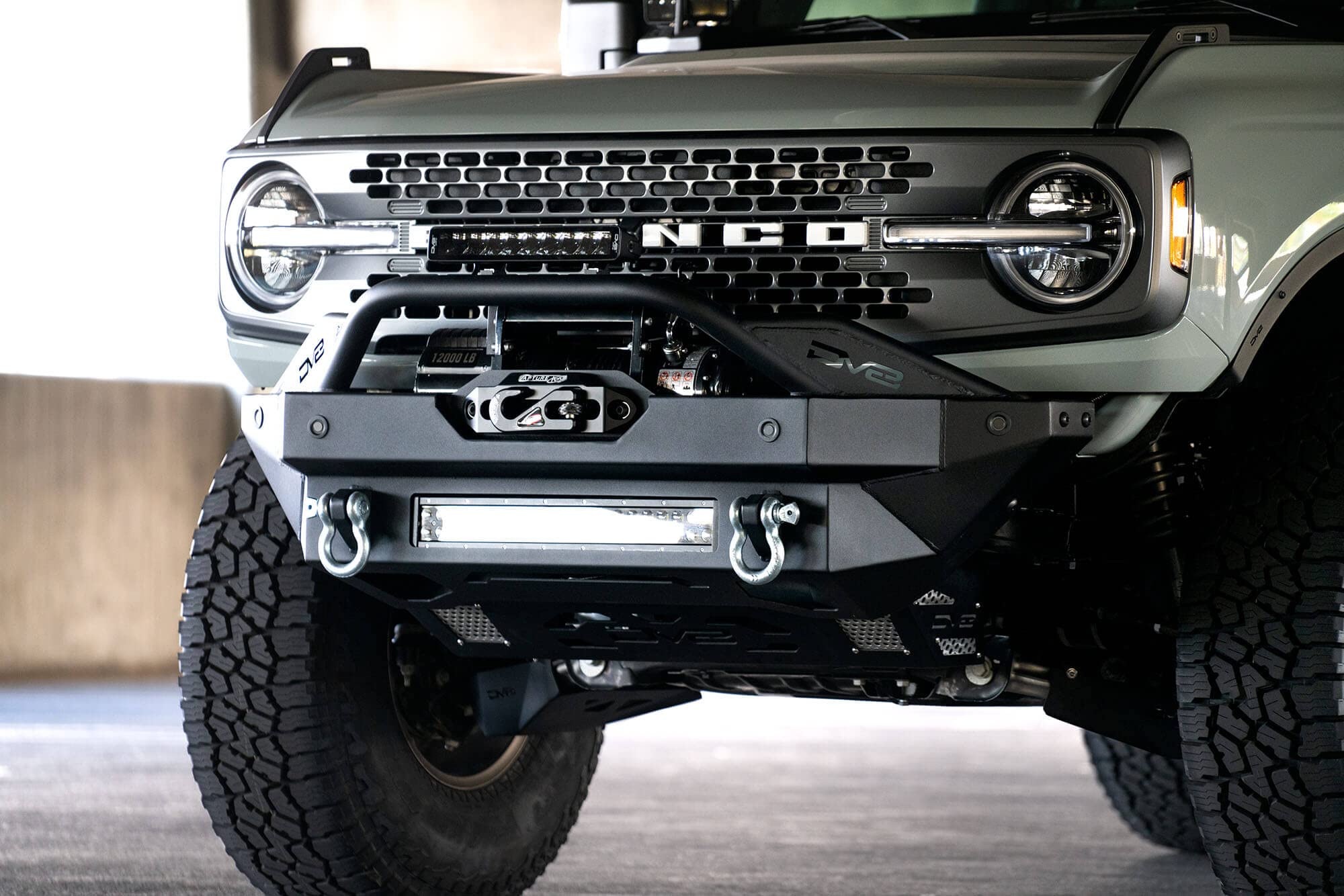 FS-15 Series DV8 Offroad Winch Front Bumper for 2021-2025 Ford Bronco | Works with OEM Parking Sensors | Adjustable Bull Bar Light Tabs | Combine with our Add On Wings & Steel Front Skid Plate