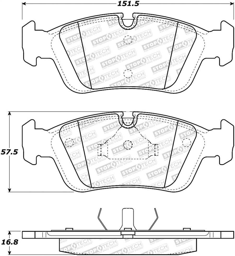 Front StopTech 308.05581 Brake Pads with Shims and Hardware Street