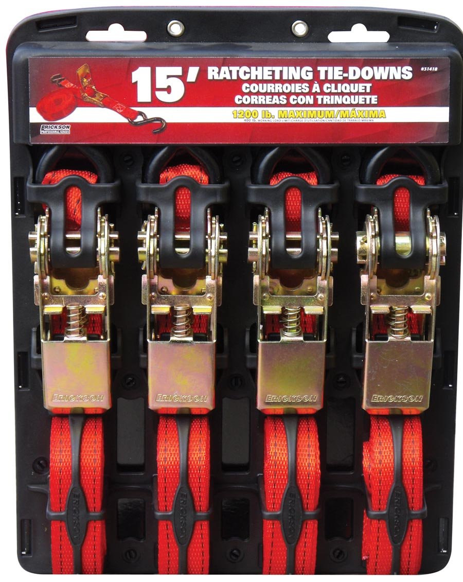 1" x 15' Erickson 31418 Red Ratcheting Tie-Down Strap, (Pack of 4)