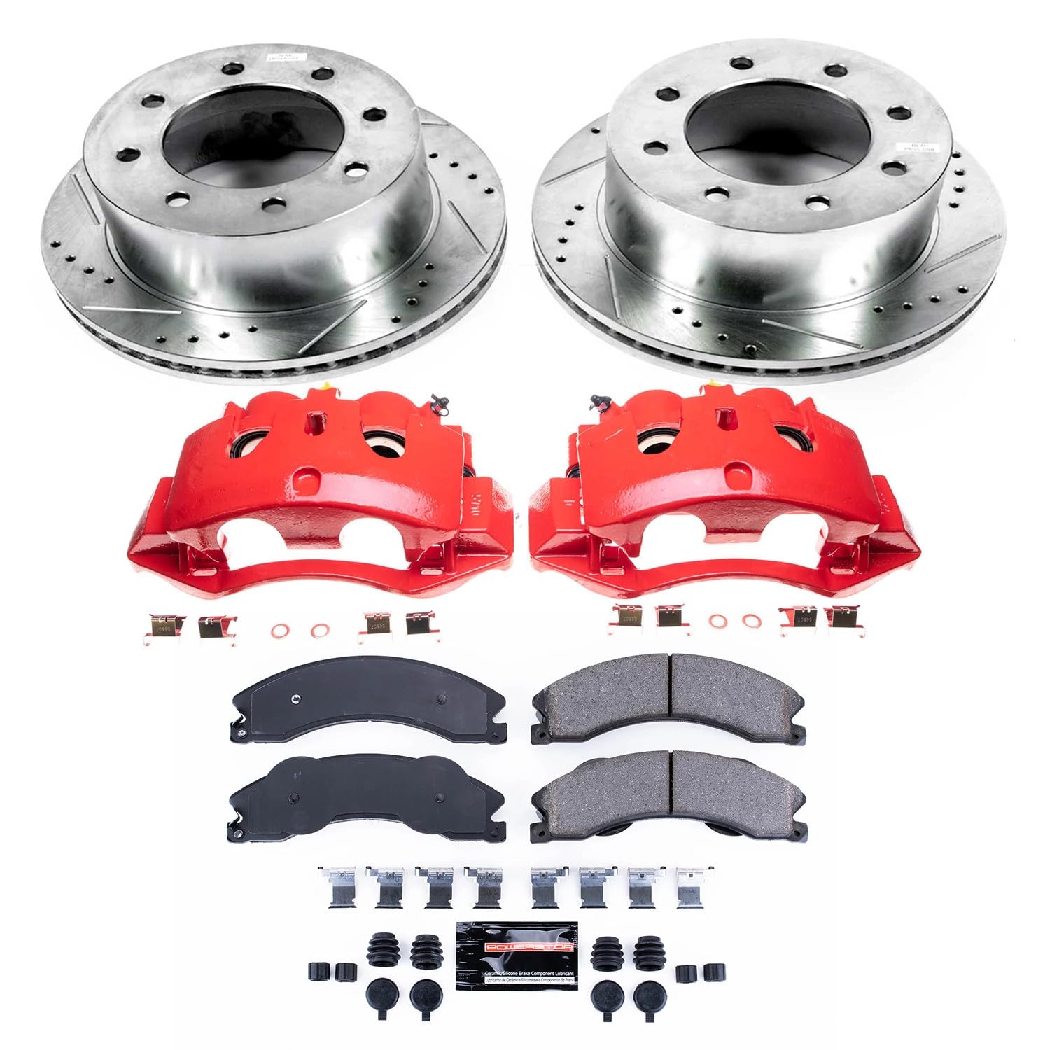 Power Stop Evolution Sport KC5562 Rear Caliper Kit-Drilled/Slotted Rotors, Carbon Ceramic Brake Pads, Calipers