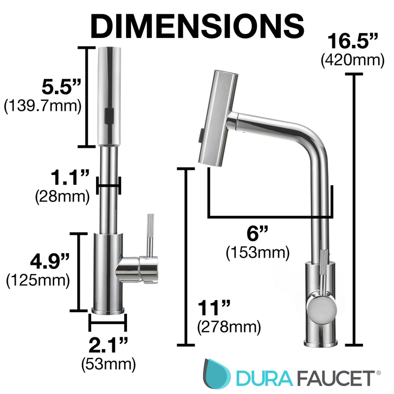 Dura Faucet Rainfall (DF-MK511X-CP) RV Kitchen Faucet – Chrome, Dual-Mode Rotating Spray Head (Wide Waterfall & Stream), Single Lever Handle, Lead-Free, Easy Install Compact Sink Faucet