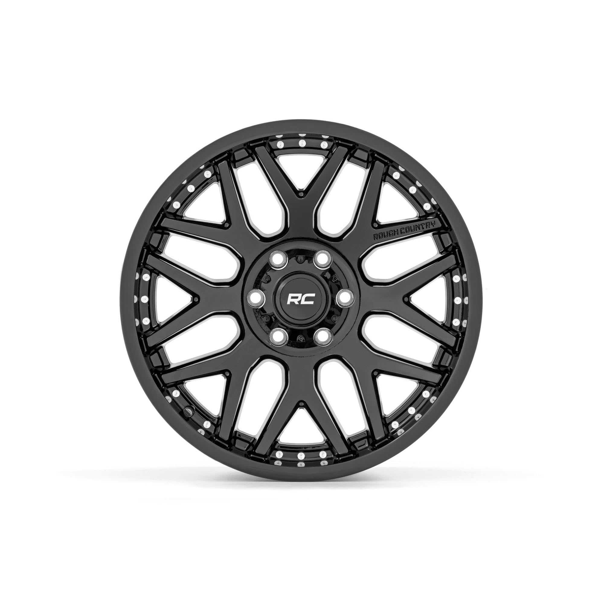 One-Piece Rough Country 95 Series Aluminum Wheel - 20x10, 8x180mm Bolt Pattern, 19mm, Gloss Black for Jeeps, Trucks, SUV