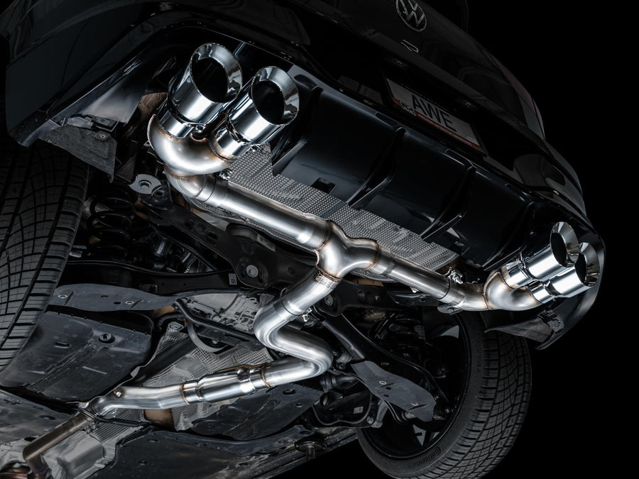 Volkswagen Golf R AWE MK8 3in Track Edition Quad Exhaust - Chrome Silver Tips by AWE Tuning