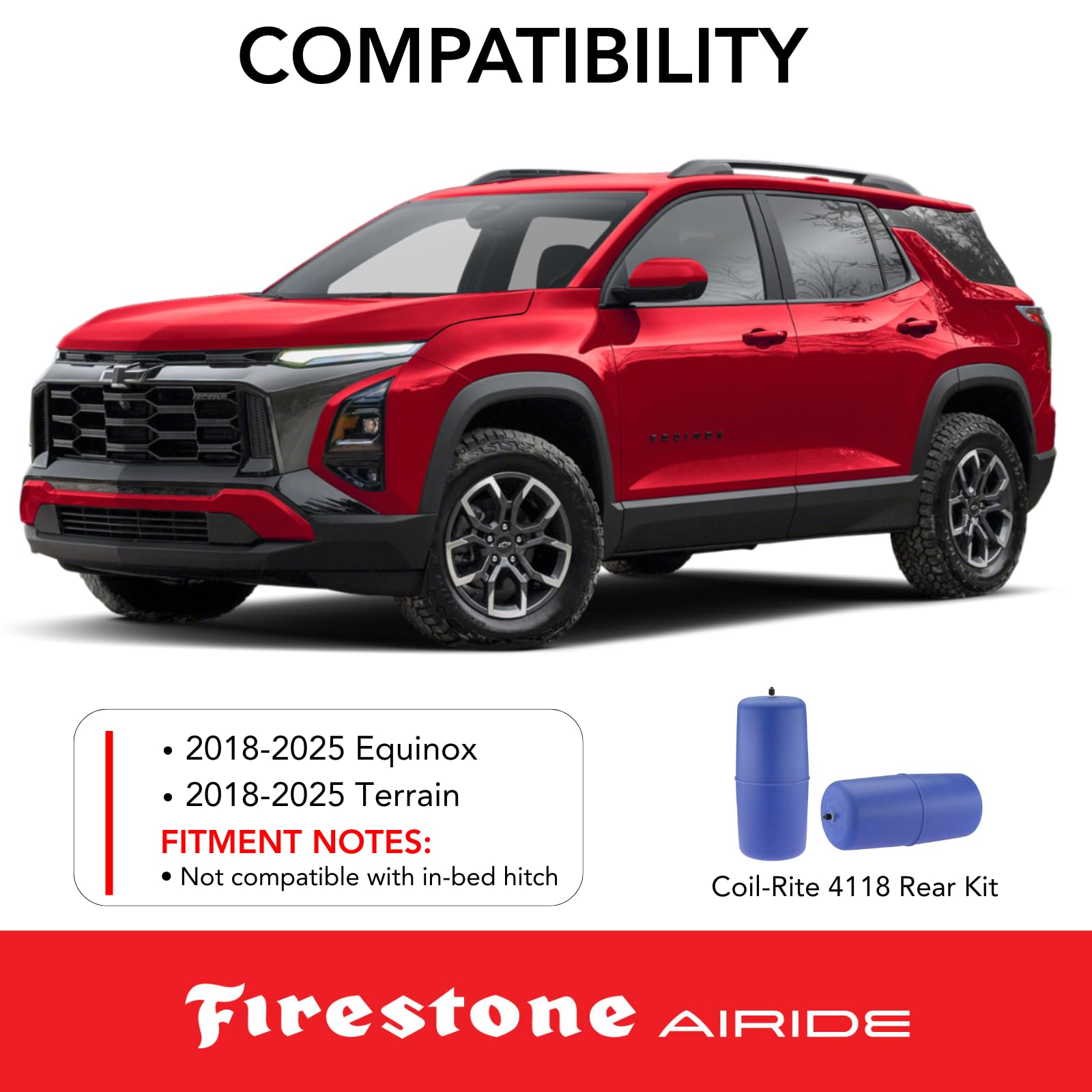 Firestone 4118 Airide Coil-Rite Rear Springs Kit fits 2018-2025 Equinox Terrain | 5-35 PSI | No Drill Installation | Load Capacity of 1,000 Pounds | Absorbs Road Shock