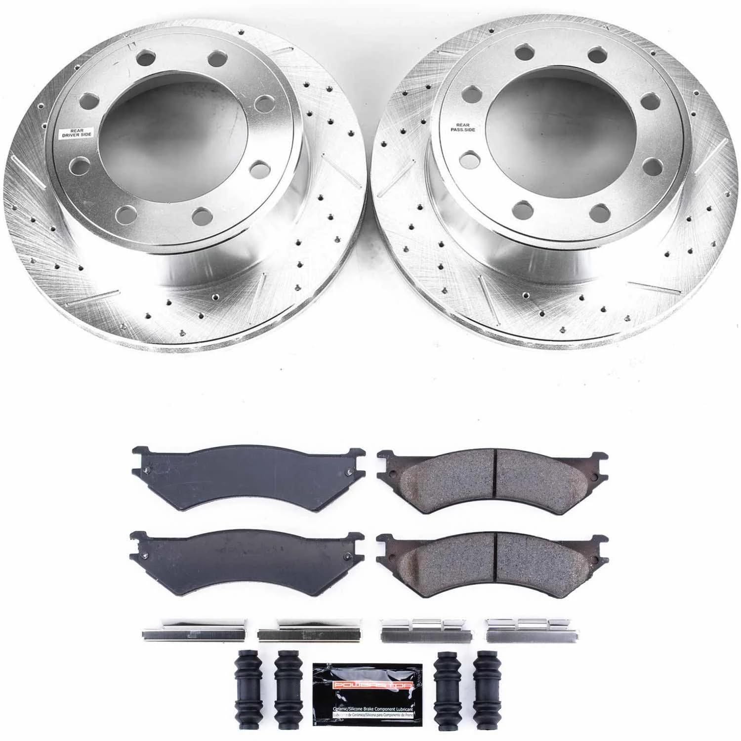 Power Stop K5203 Z23 Carbon Fiber Brake Pads with Drilled & Slotted Brake Rotors Kit Rear