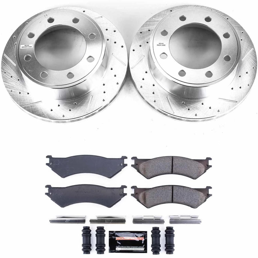 Power Stop K5203 Z23 Carbon Fiber Brake Pads with Drilled & Slotted Brake Rotors Kit Rear