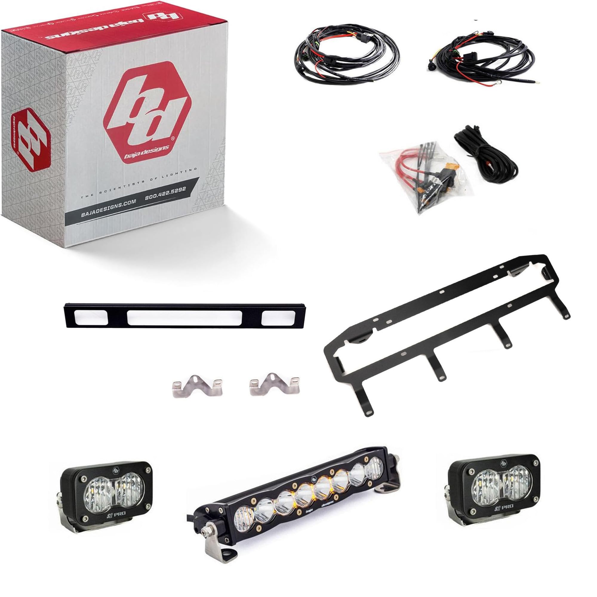Baja Designs LED Light Kit Grille for 2025+ Toyota 4Runner TRD Pro/Trailhunter - S8 10-Inch LED Light Bar & S2 Pro Pods (3 PCS) - Street Legal, OEM Switch Compatible (Multi Pattern; Clear)