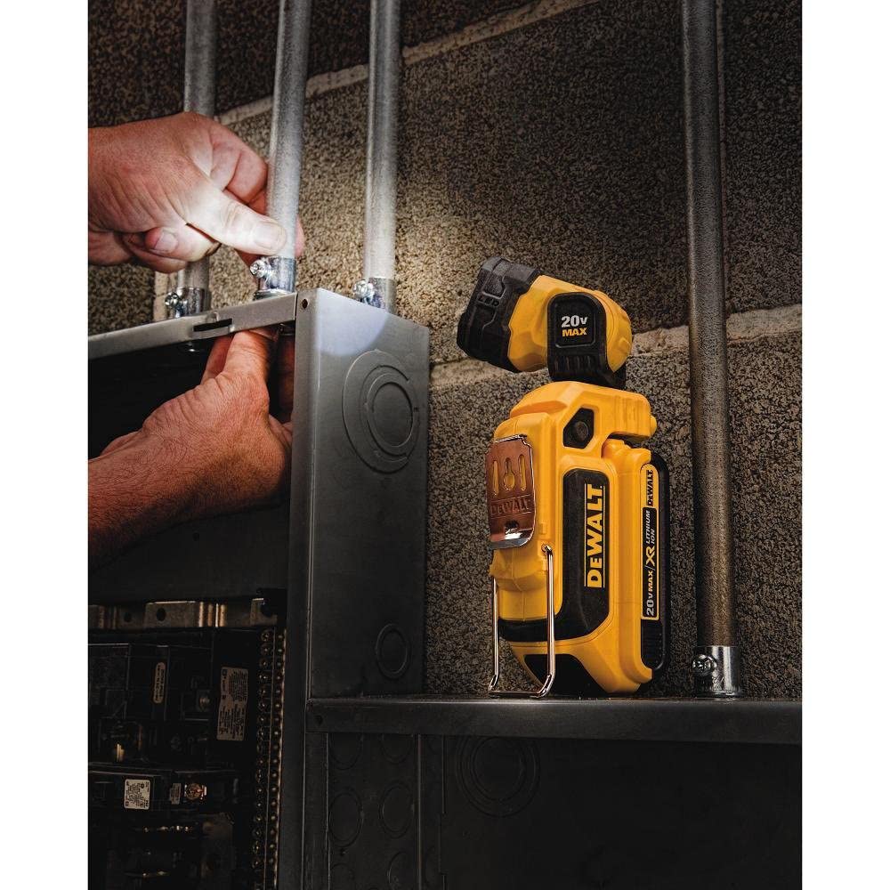 20V MAX DEWALT LED Work Light Rechargeable, LED Flashlight, Magnetic Flashlight, Freestanding and Clip-On Light, 360 degree pivoting Head, Tool Only (DCL044)